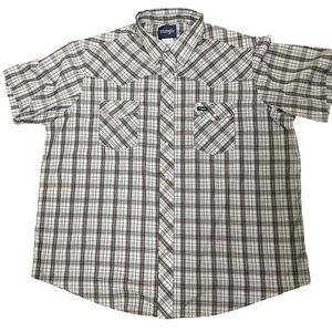 Wrangler Western Short Sleeve Men's Shirt Snap Front Easy Care Blue Plaid 2XL